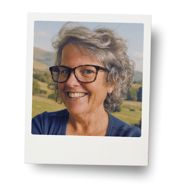 Portrait photo of Danielle with glasses on and a big happy smile. Probably because she just got a new haircut and feels a million bucks.