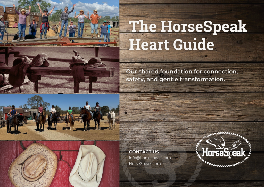 Cover of the HorseSpeak Heart Guide, outlining the shared intention and values that guide how the organisation works with people, animals, and partners.